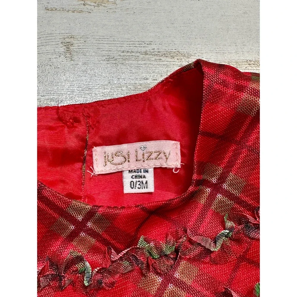 Just Lizzy Plaid Holiday Dress Baby 0-3M Red New Tulle Ruffle Christmas Outfit